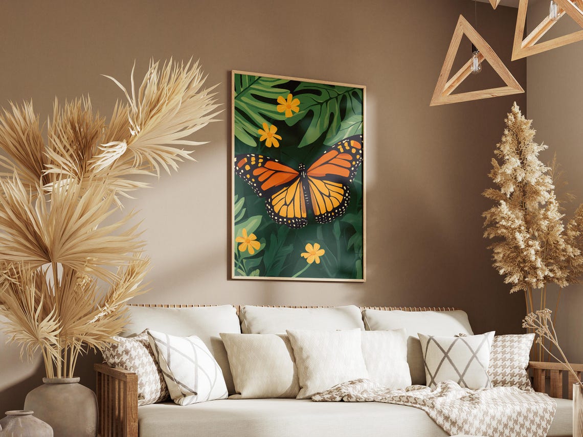 Monarch Butterfly Tropical Foliage Botanical Insect Art Poster - Image 3