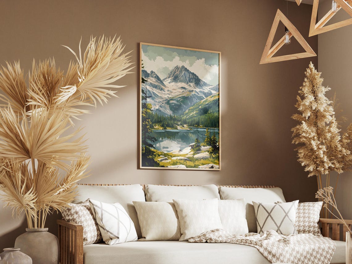 Serene Alpine Lake Snowy Peak Pine Forest Mountain Landscape Poster - Image 3