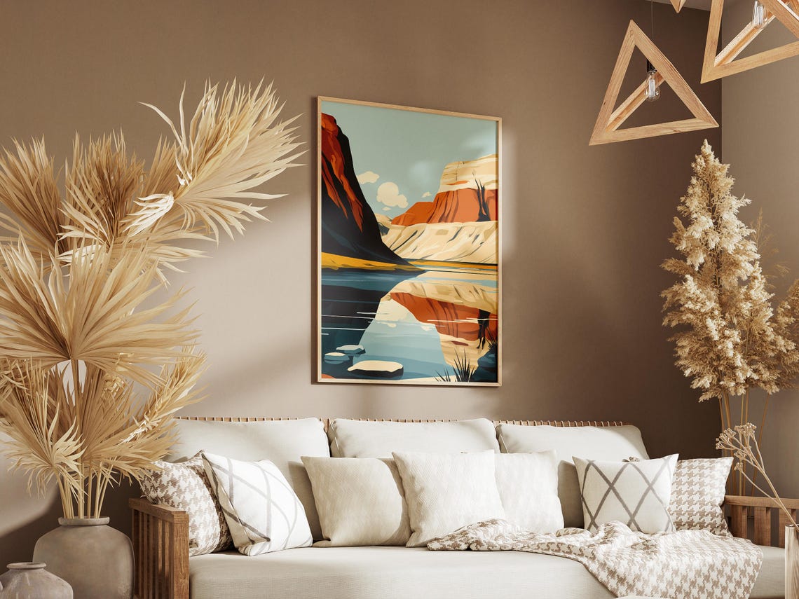 Dinosaur Provincial Park Red Rock Canyon Mirror River Poster - Image 3