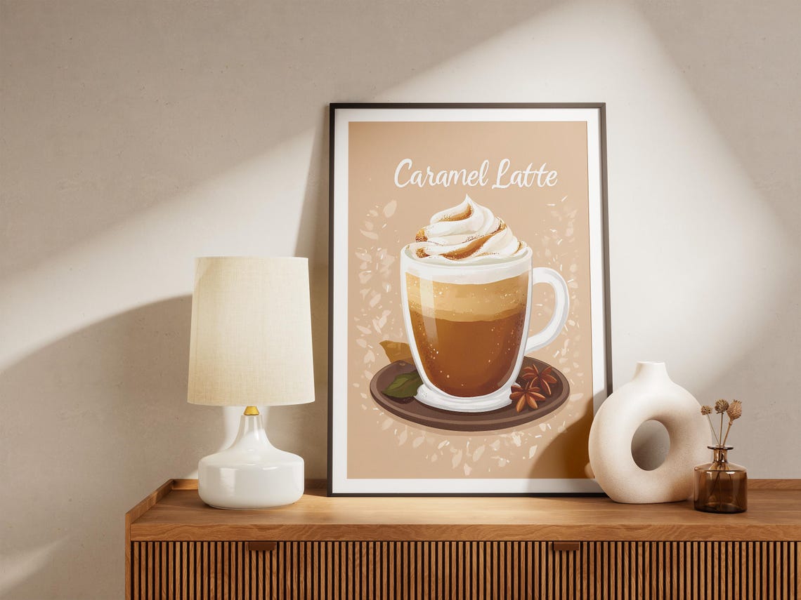 Caramel Latte With Whipped Cream And Star Anise Cafe Art Poster - Image 5