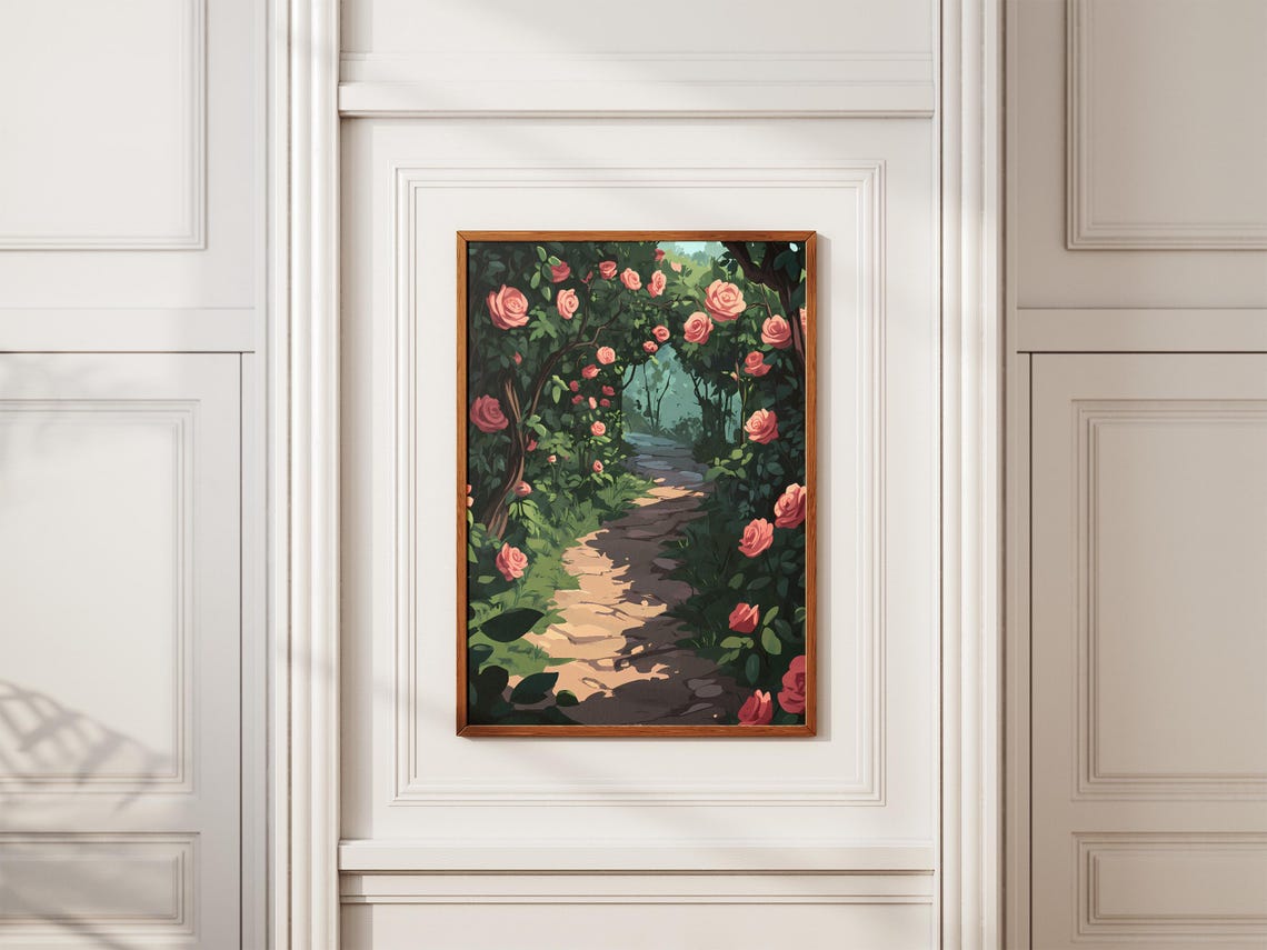 Rose Archway Garden Path Pink Blooms Lush Tunnel Dream Poster - Image 2