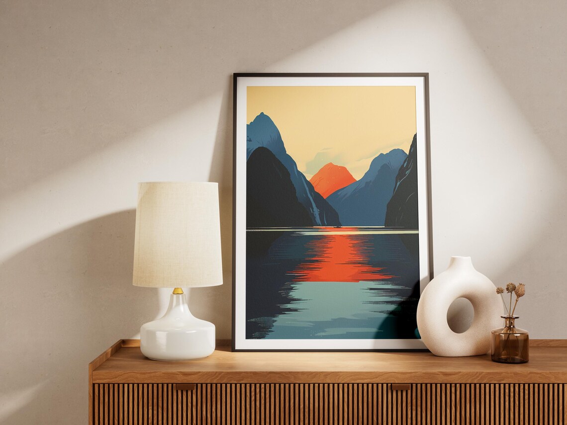 Milford Sound New Zealand Minimalist Travel Poster - Image 2