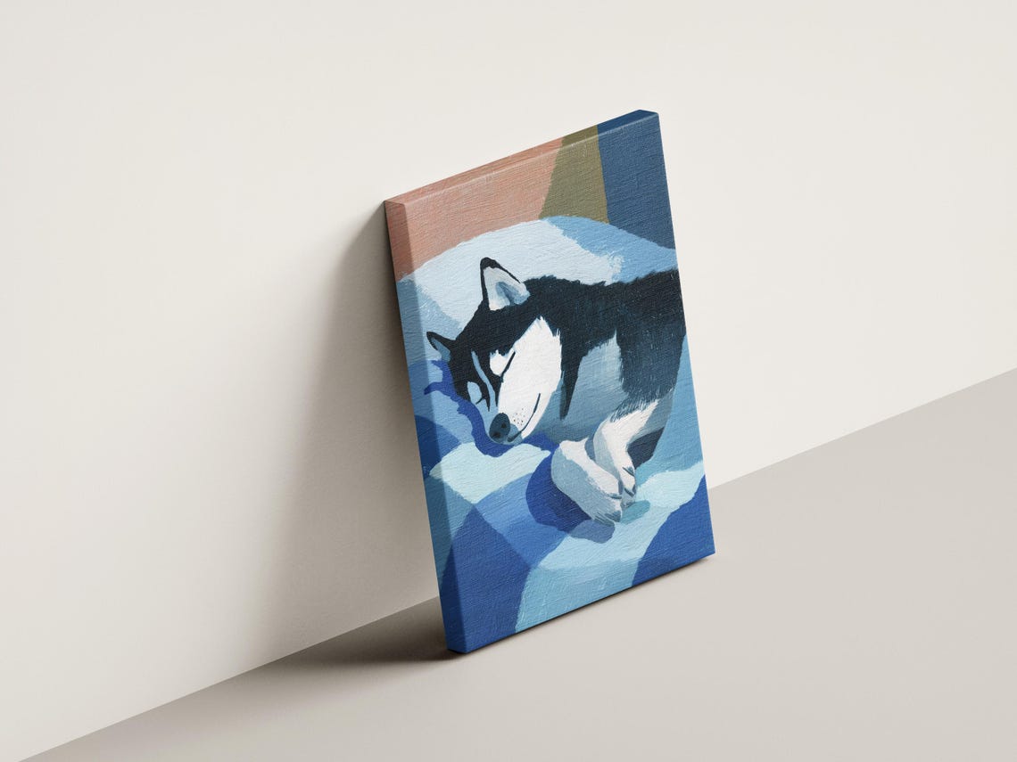 Sleeping Husky Dog on Blue Bedding Matisse Style Modern Poster - Image 4