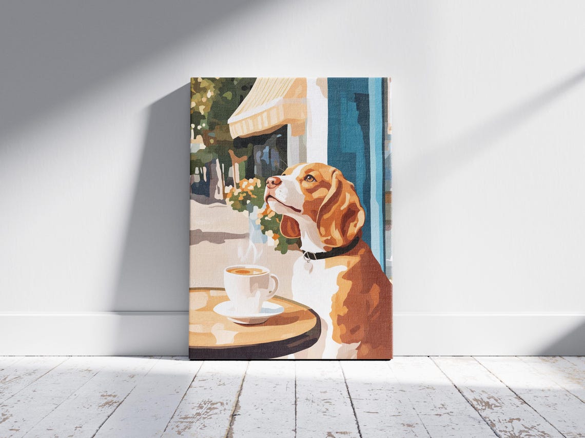 Beagle Enjoying a Steaming Coffee at a Charming Parisian Cafe Poster - Image 2
