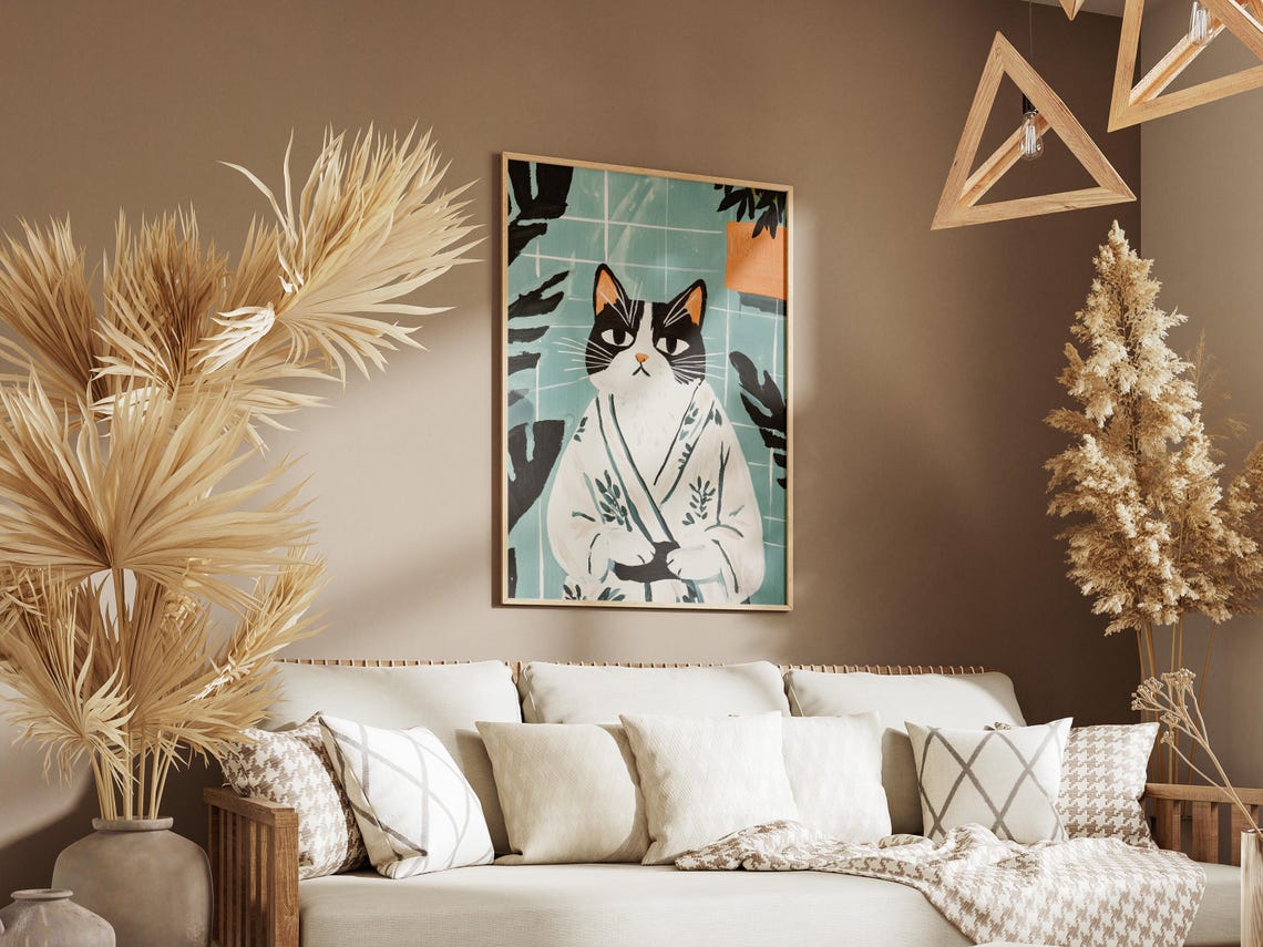 Norwegian Forest Cat Bathrobe Art Print Funny Poster Bathroom Wall Lover Gift Quirky Home Decor Novelty Animal - Image 3
