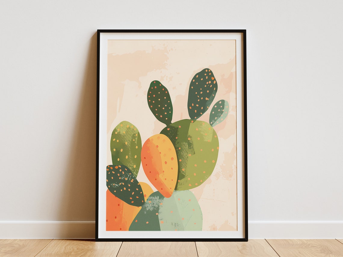 Artful Prickly Pear Cactus in Warm Desert Tones Botanical Poster