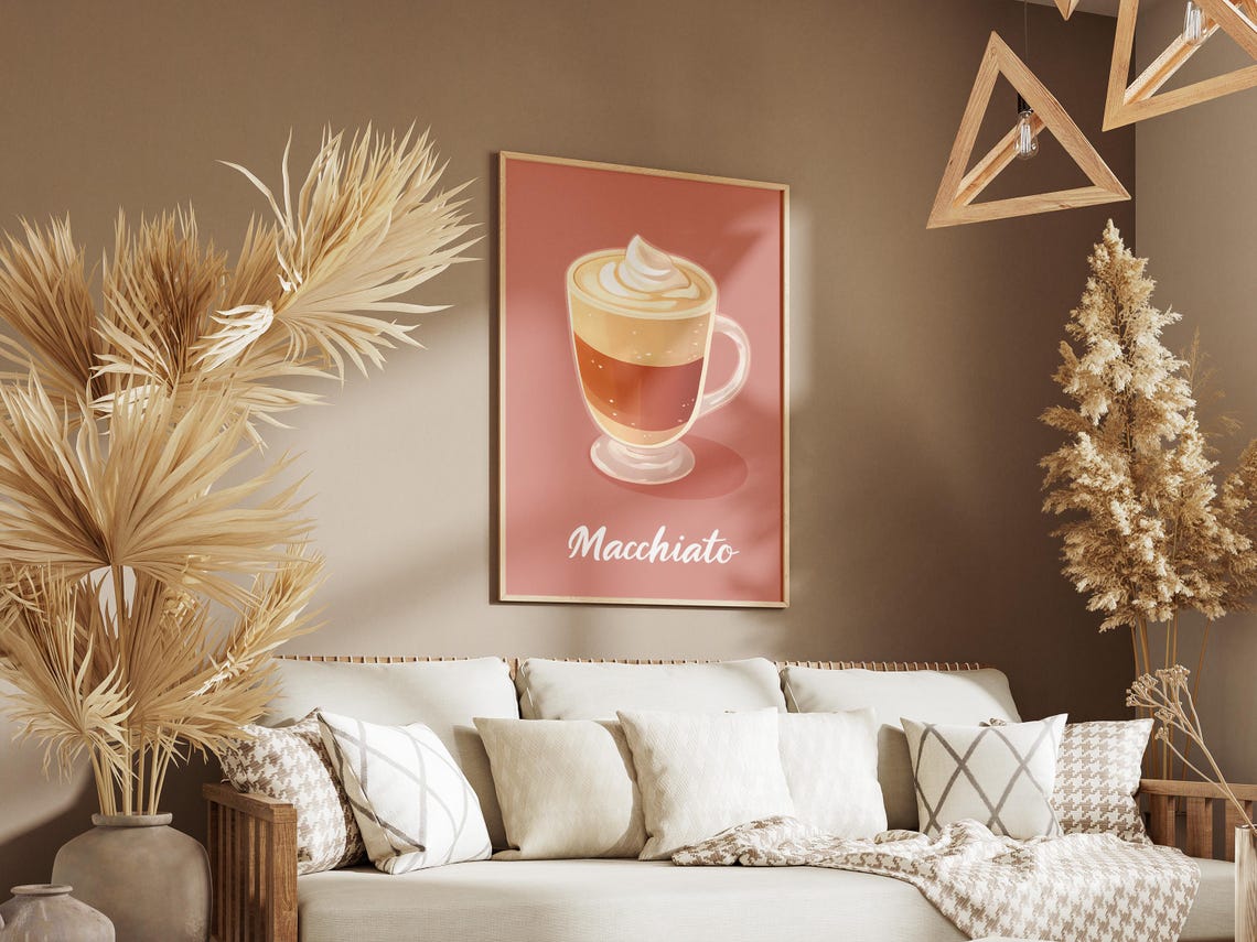 Macchiato Pink Background Layered Coffee Illustration Poster - Image 3