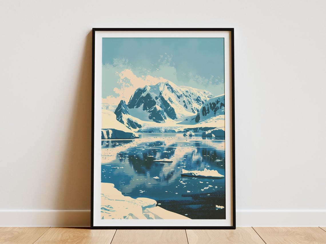 Antarctica Glacier Mountain Reflection Icy Water Polar Art Poster