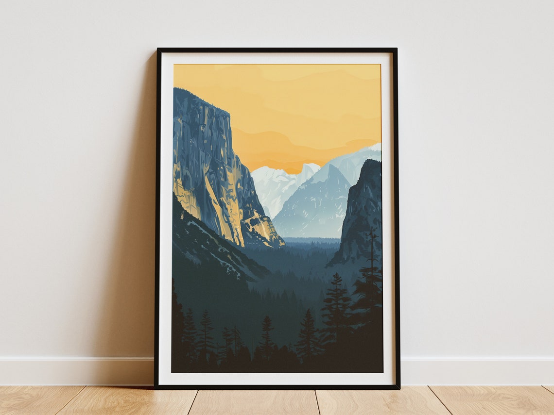Yosemite Valley Golden Sunset Granite Cliffs National Park Poster