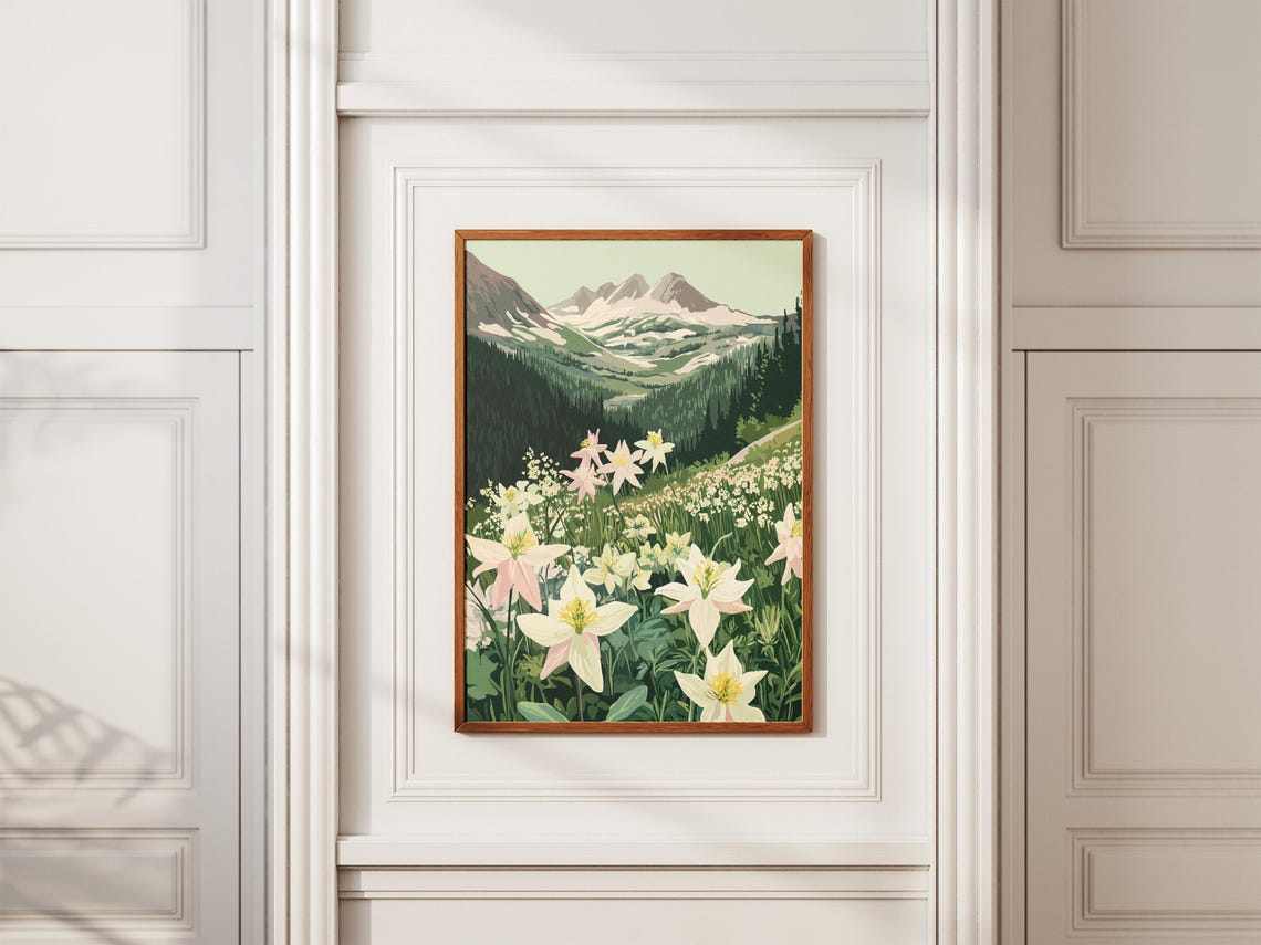 White Columbine Alpine Mountain Meadow Fresh Spring Flower Poster - Image 2