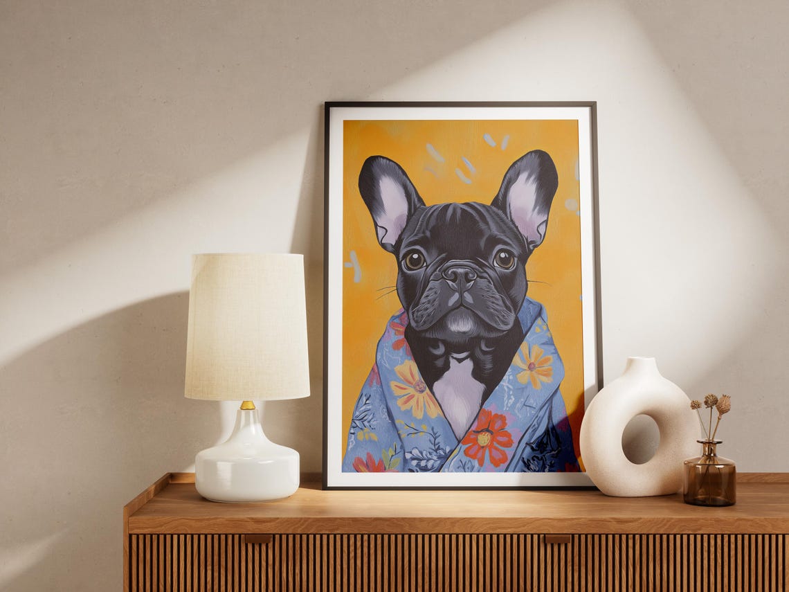Baby French Bulldog Puppy Dog In Bathrobe Poster Print Cute Animal Wall Art Funny Home Decor Nursery Lover Gift Pet Portrait - Image 4