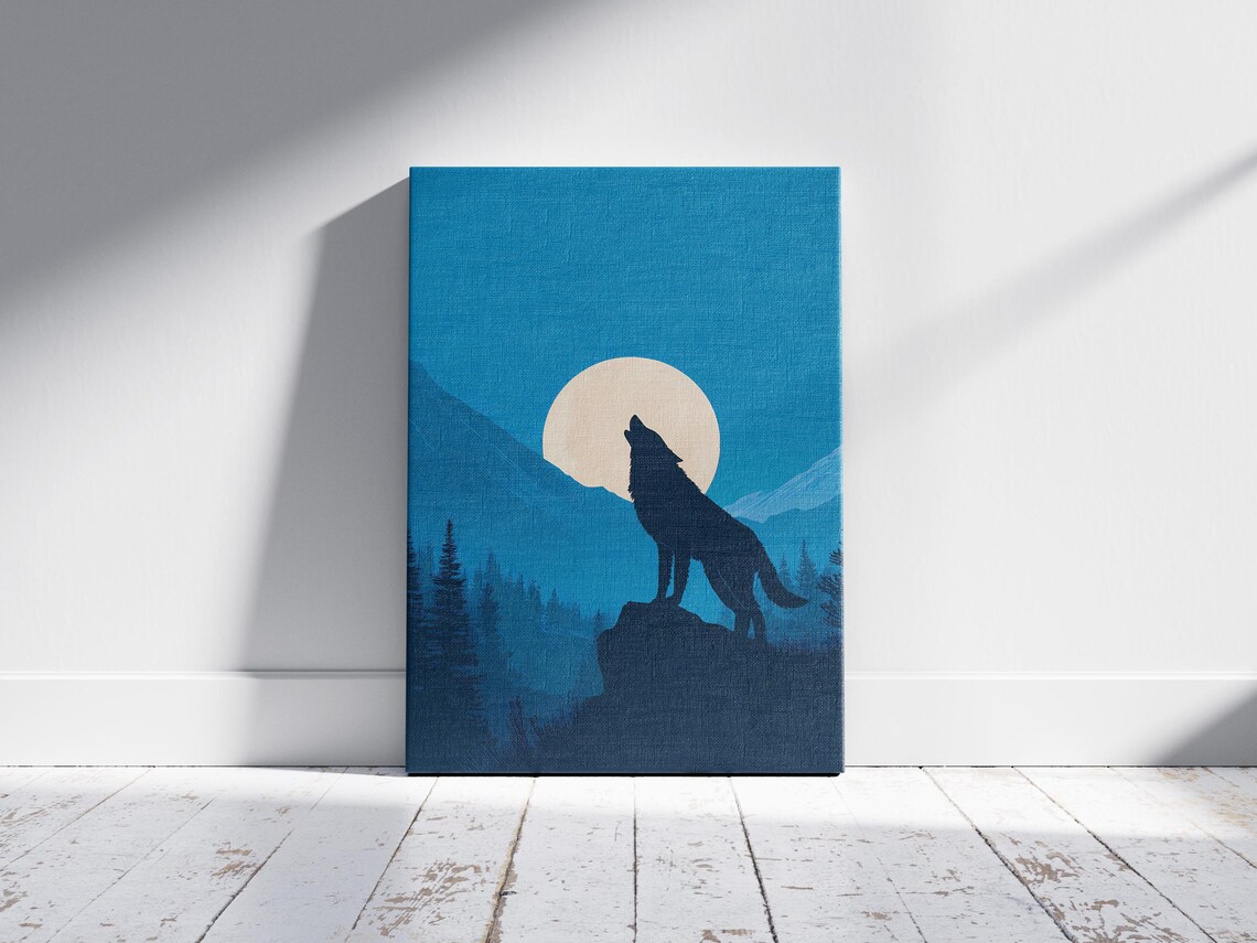 Majestic Wolf Howling Full Moon Vintage Wildlife Art Print - Image 2