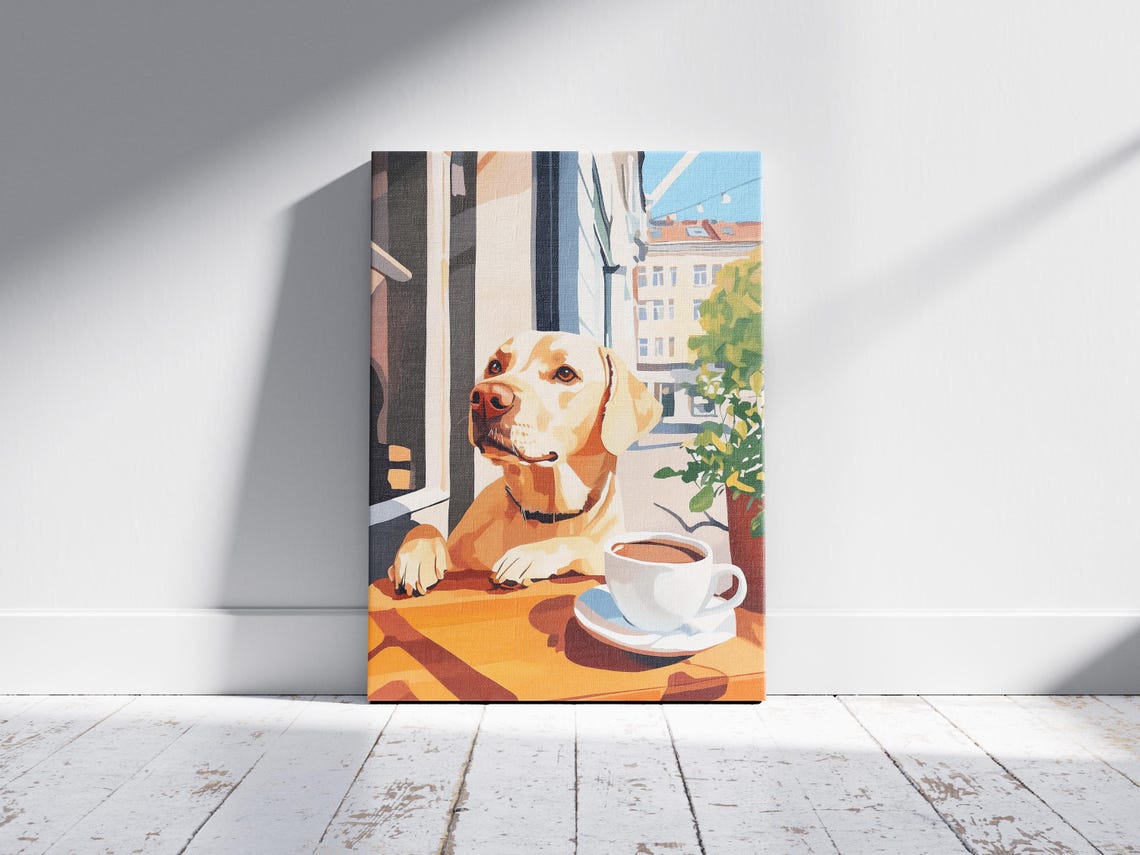 Golden Labrador Resting Its Paws on Cafe Table by Coffee Poster - Image 2