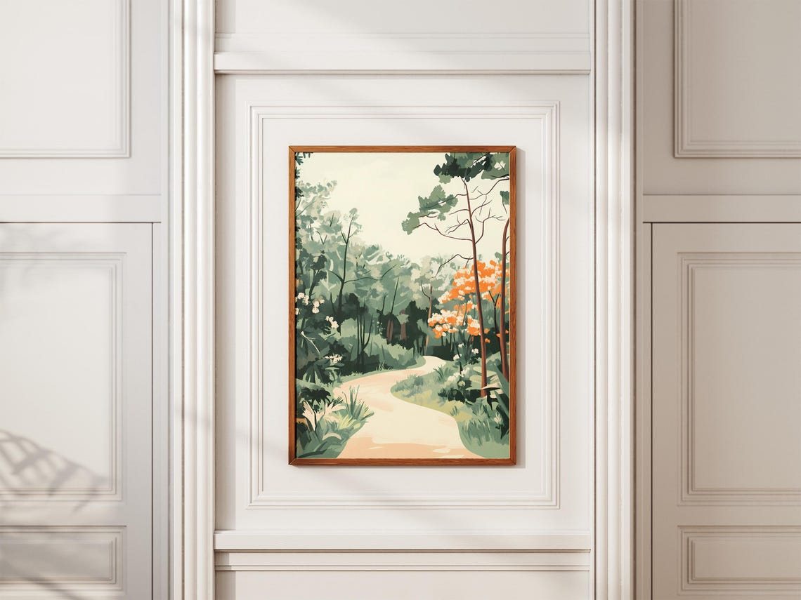 Winding Path Through Soft Green Spring Woods With Blossoms Poster - Image 2