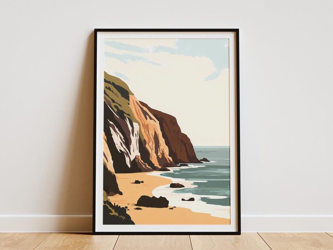 Jurassic Coast England Ochre Cliffs Sandy Beach Seascape Poster