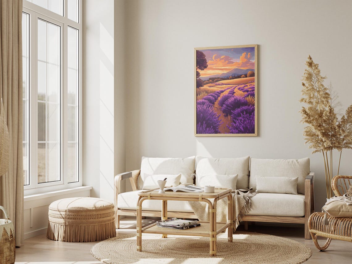 Lavender Fields At Sunset Golden Sky Provence Landscape Poster - Image 4