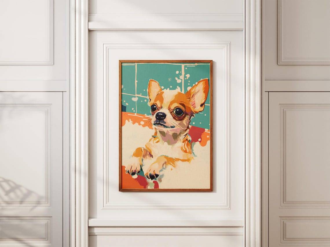 Cute Adorable Chihuahua Bubble Bath Painting Colorful Pup Poster - Image 2