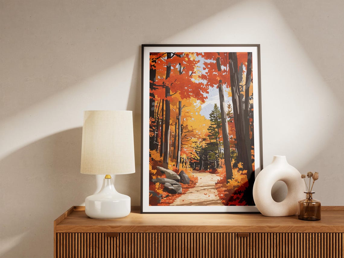 Red Maple Autumn Forest Trail With Rocks And Fall Foliage Poster - Image 4