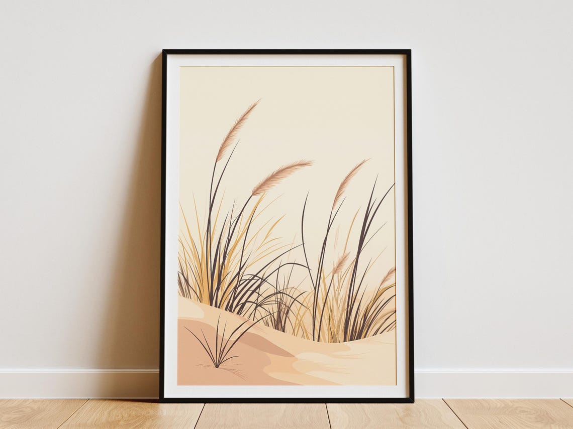 Beige Dune Grass On Cream Sand Dunes Minimalist Botanical Poster