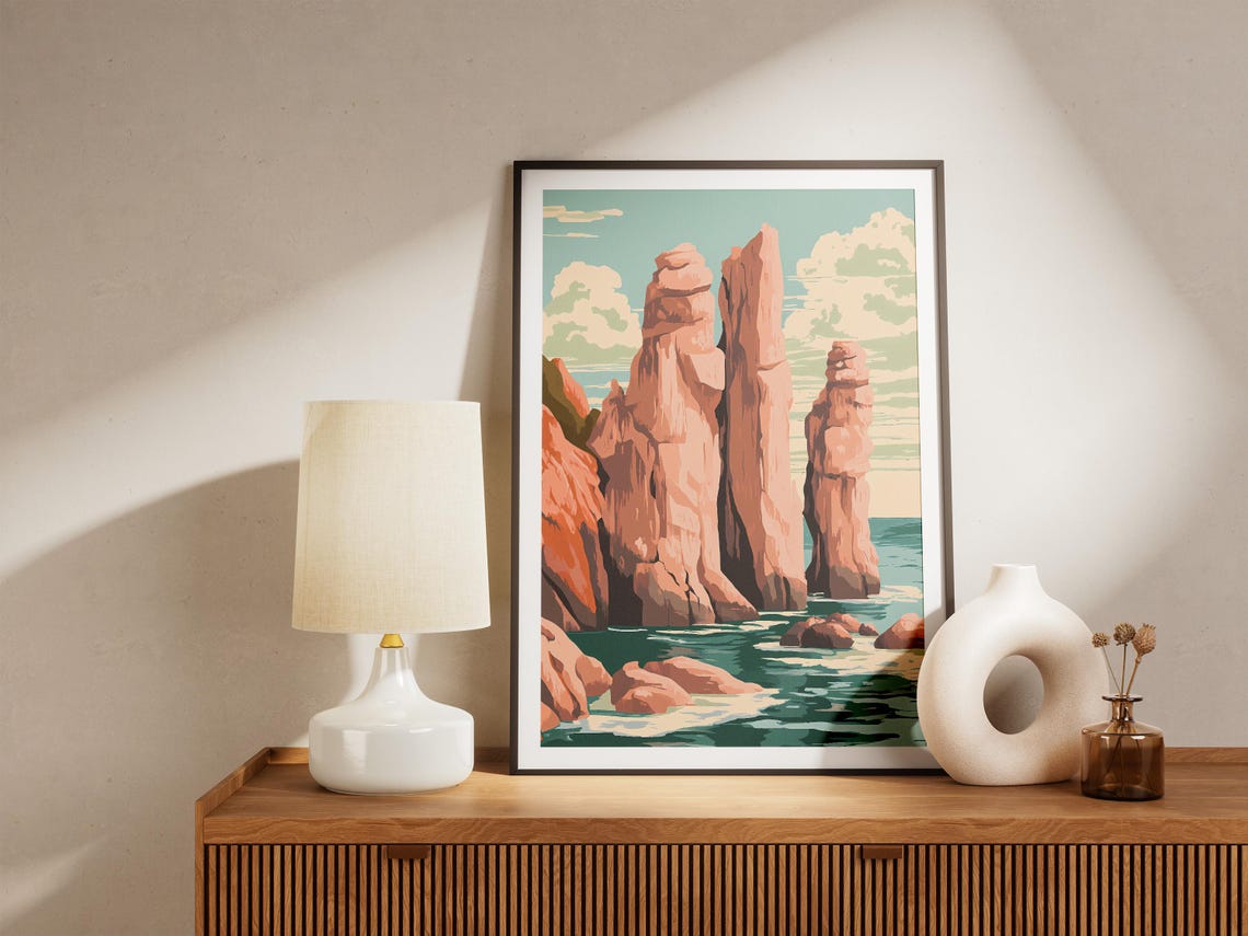 Red Sea Stack Rock Formations Rising From The Teal Sea Poster - Image 5