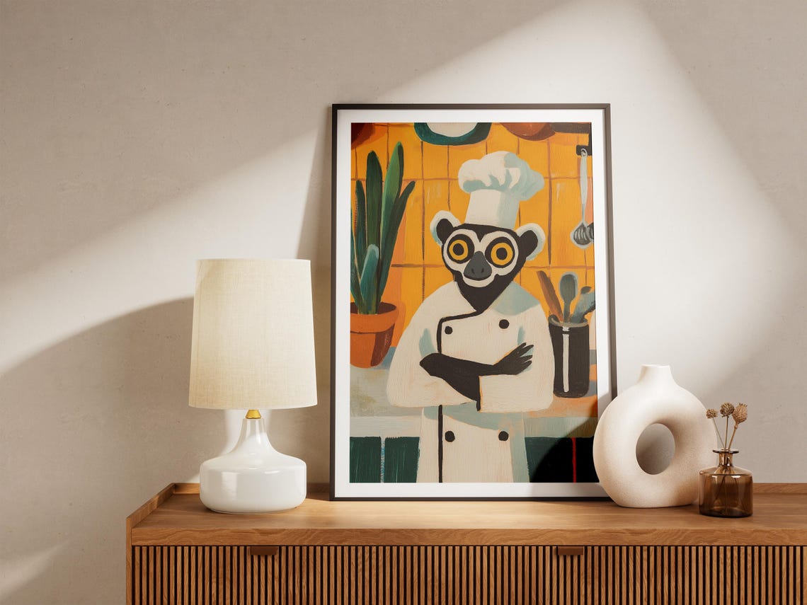 Lemur Chef Art Print, Funny Kitchen Poster - Image 4