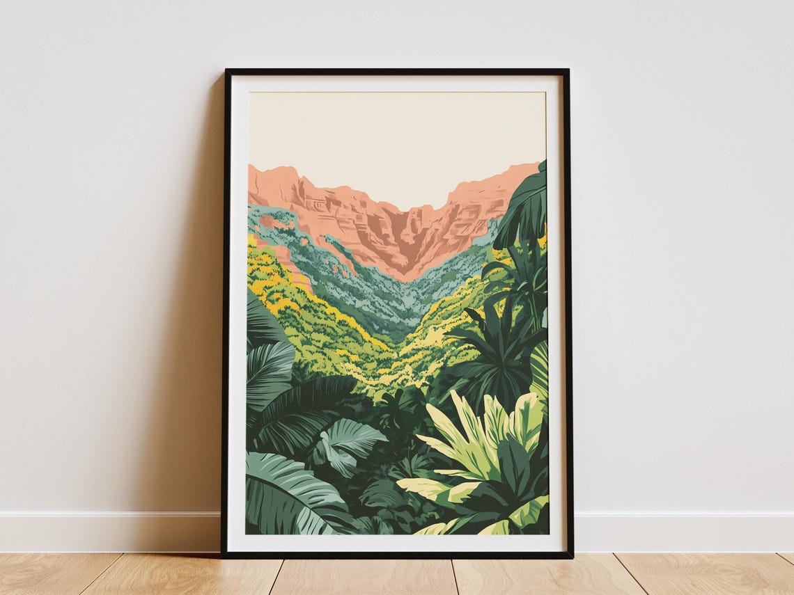 Lush Green Canyon Tropical Botanical Valley Landscape Poster