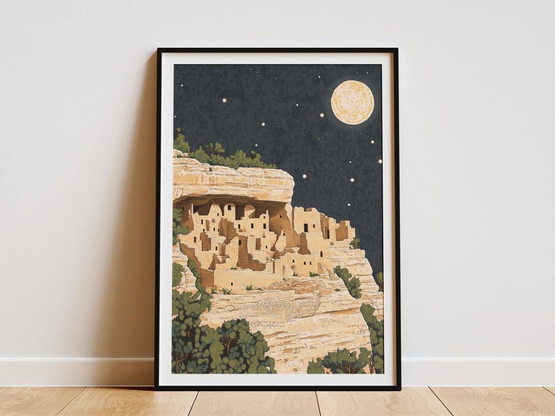 Mesa Verde National Park Moonlit Cliff Palace Night Sky Poster