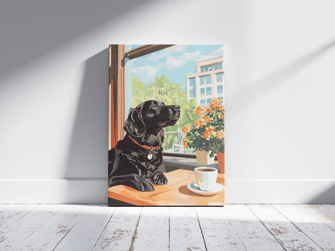 Black Labrador Retriever Dog Cafe Window Coffee Scene Poster - Image 2