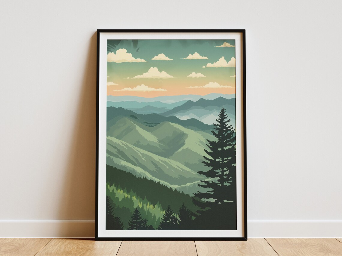 Smoky Mountains National Park Misty Ridges Vintage Travel Poster