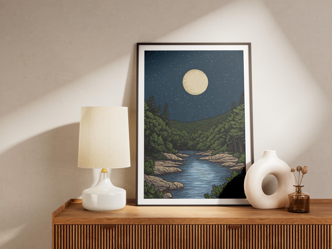 Hot Springs National Park Moonlit River Gorge With Pine Forest Night Poster - Image 4