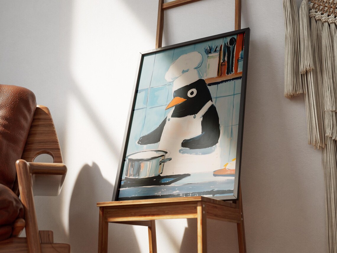 Penguin Chef Cooking Kitchen Art Print - Image 2
