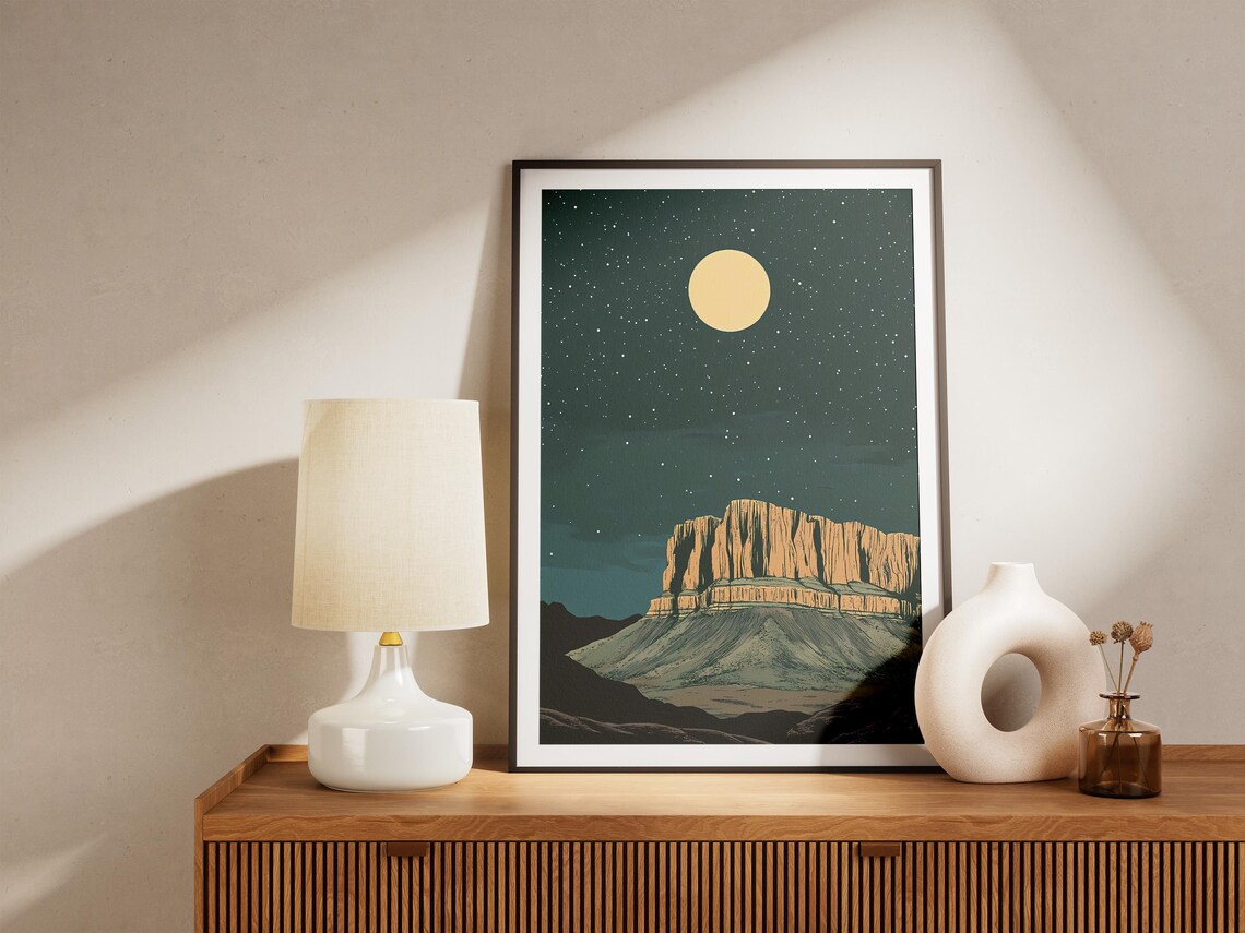 Guadalupe Mountains Texas Desert Mesa Moonlit Night Starry Sky Art Poster - Image 4