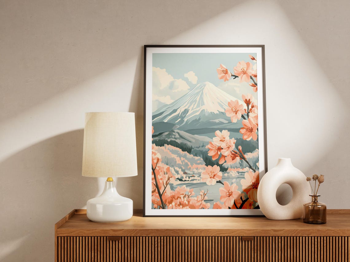 Mount Fuji With Cherry Blossoms Peach Pink Japanese Art Poster - Image 4