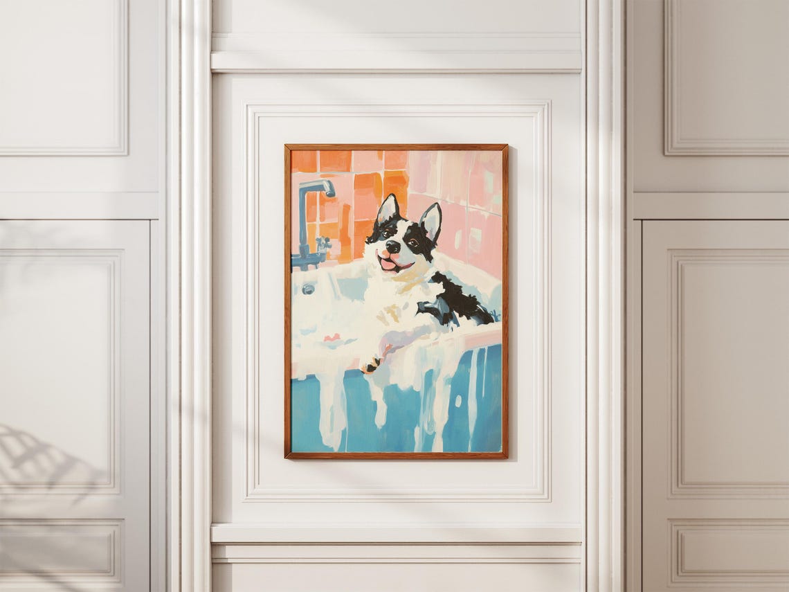 Black And White Puppy In Bubble Bath Cute Funny Bathroom Dog Poster - Image 2