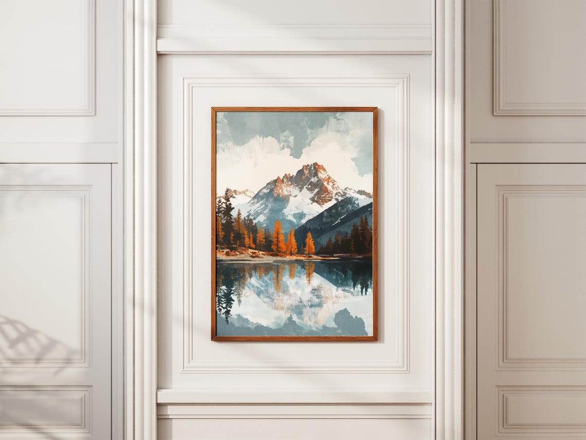 Autumn Lake Snowy Mountain Peak Reflection Fall Nature Poster - Image 2
