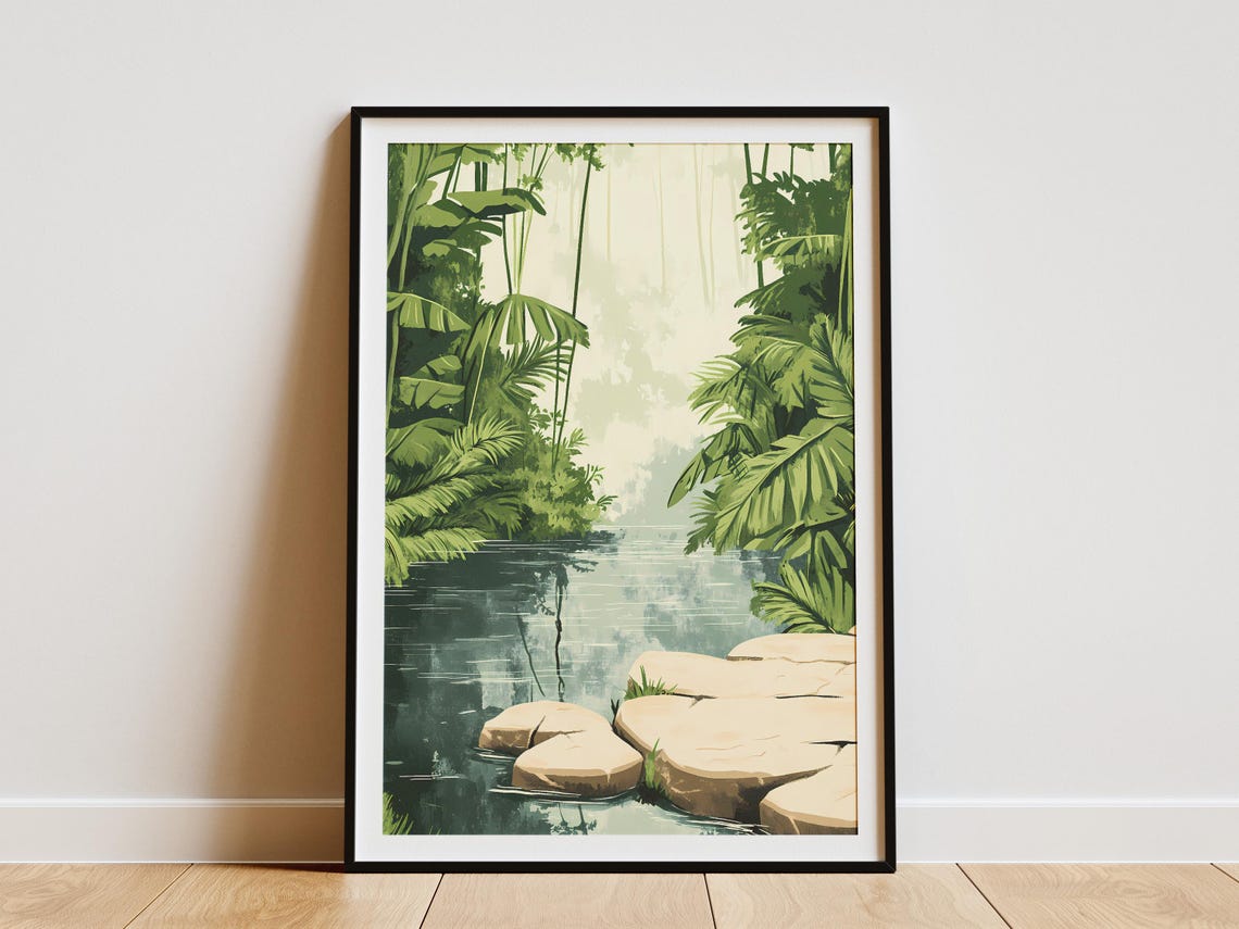 Lush Tropical Jungle Pond With Stone Stepping Stones Nature Poster