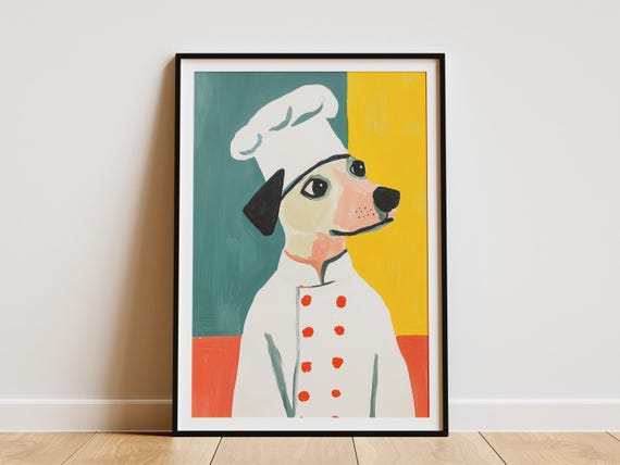 Dog Chef Art Print Kitchen Poster Funny Animal Quirky Decor Culinary Portrait Pet