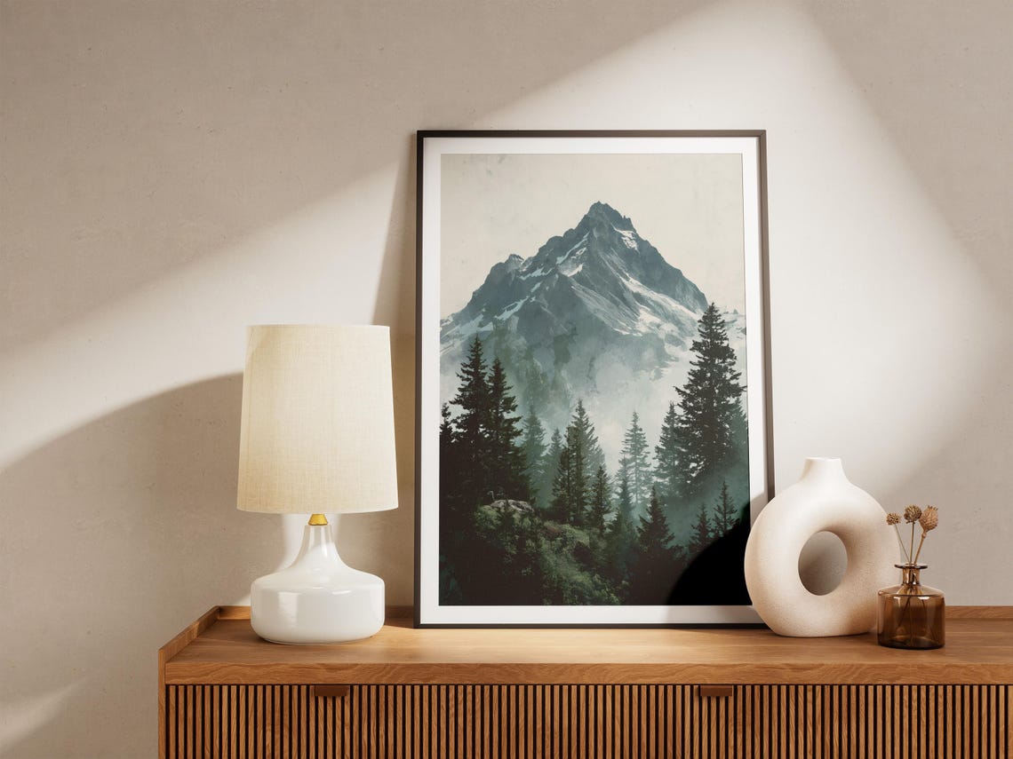 North Cascades National Park Misty Peak Pine Forest Art Poster - Image 4