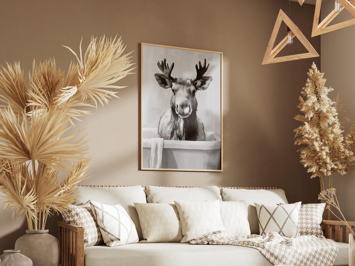 Moose In Bathtub Poster Antlered Moose Funny Bathroom Wall Decor - Image 3