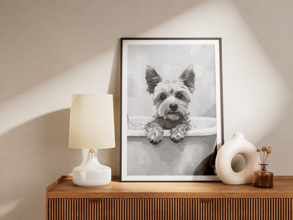 Yorkshire Terrier Puppy Cute Bubble Bath Minimalist Dog Poster - Image 4