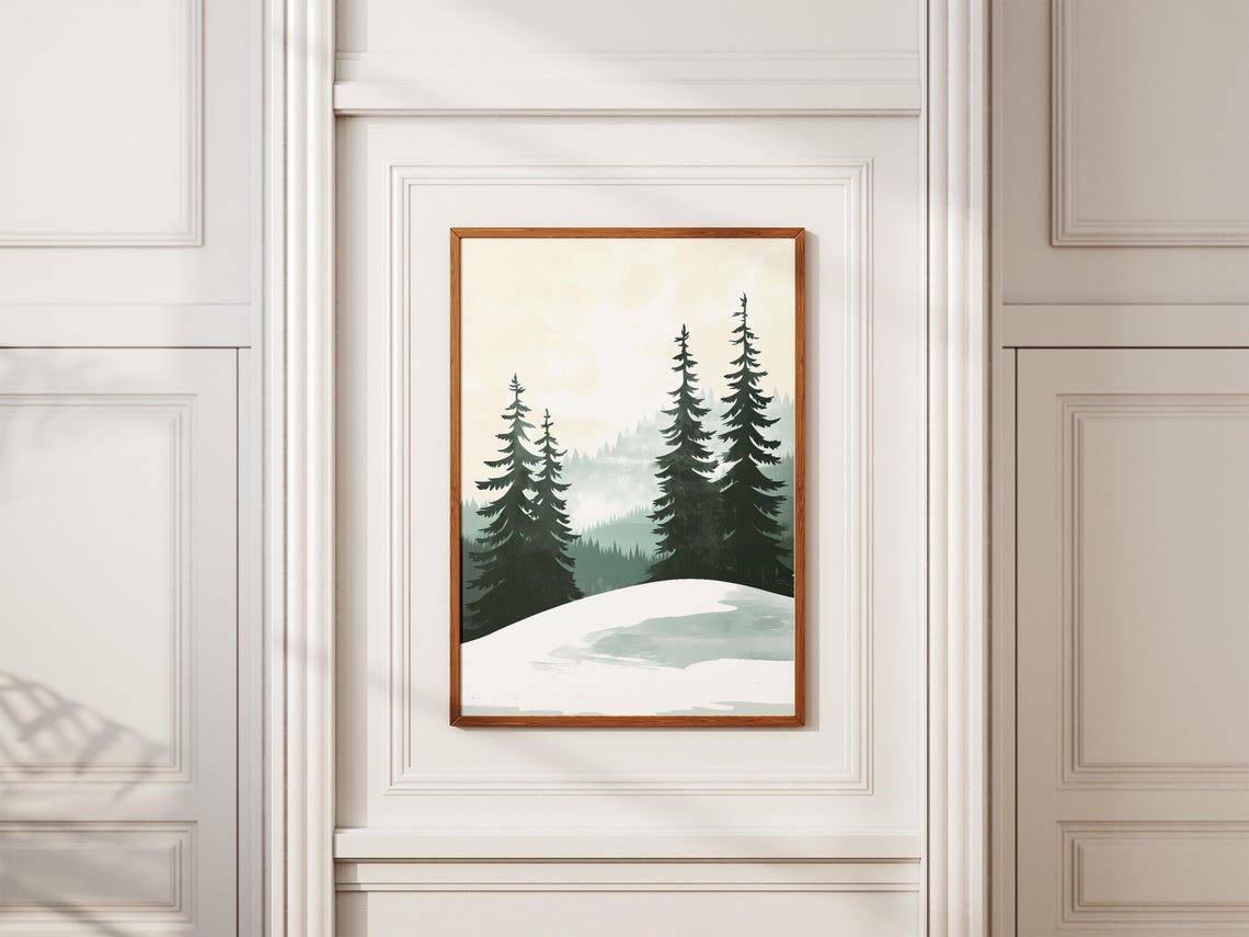 Minimalist Pine Trees On Misty Snow Forest Hill Winter Poster - Image 2