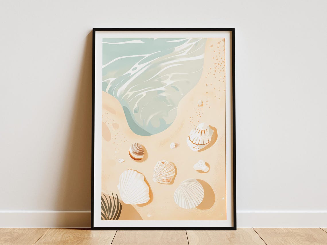 Seashells On The Shore Poster Minimalist Beach Art For Coastal Decor