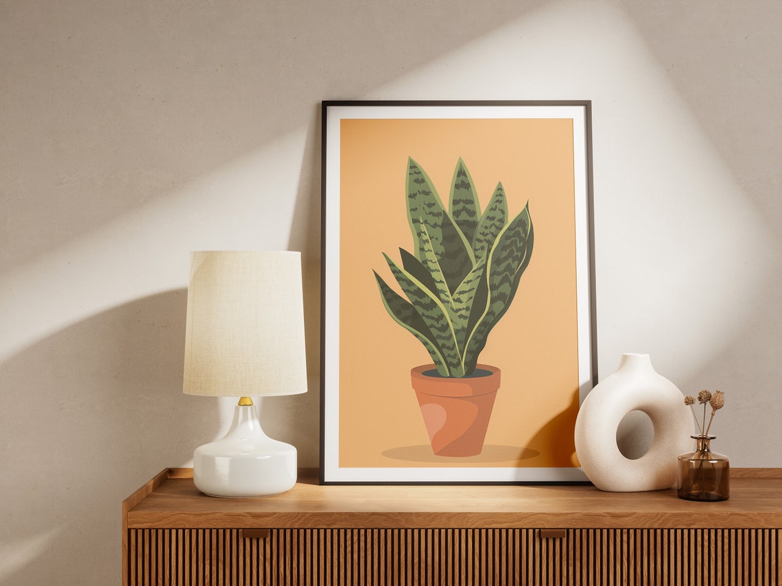 Snake Plant Potted Terracotta Botanical Illustration Art Poster - Image 2