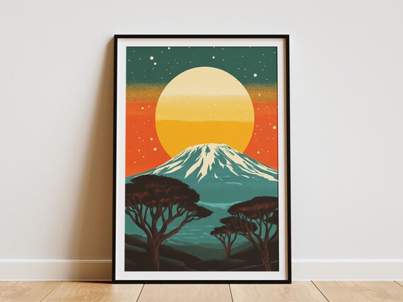 Mount Kilimanjaro Sunset African Savanna Acacia Tree Travel Poster
