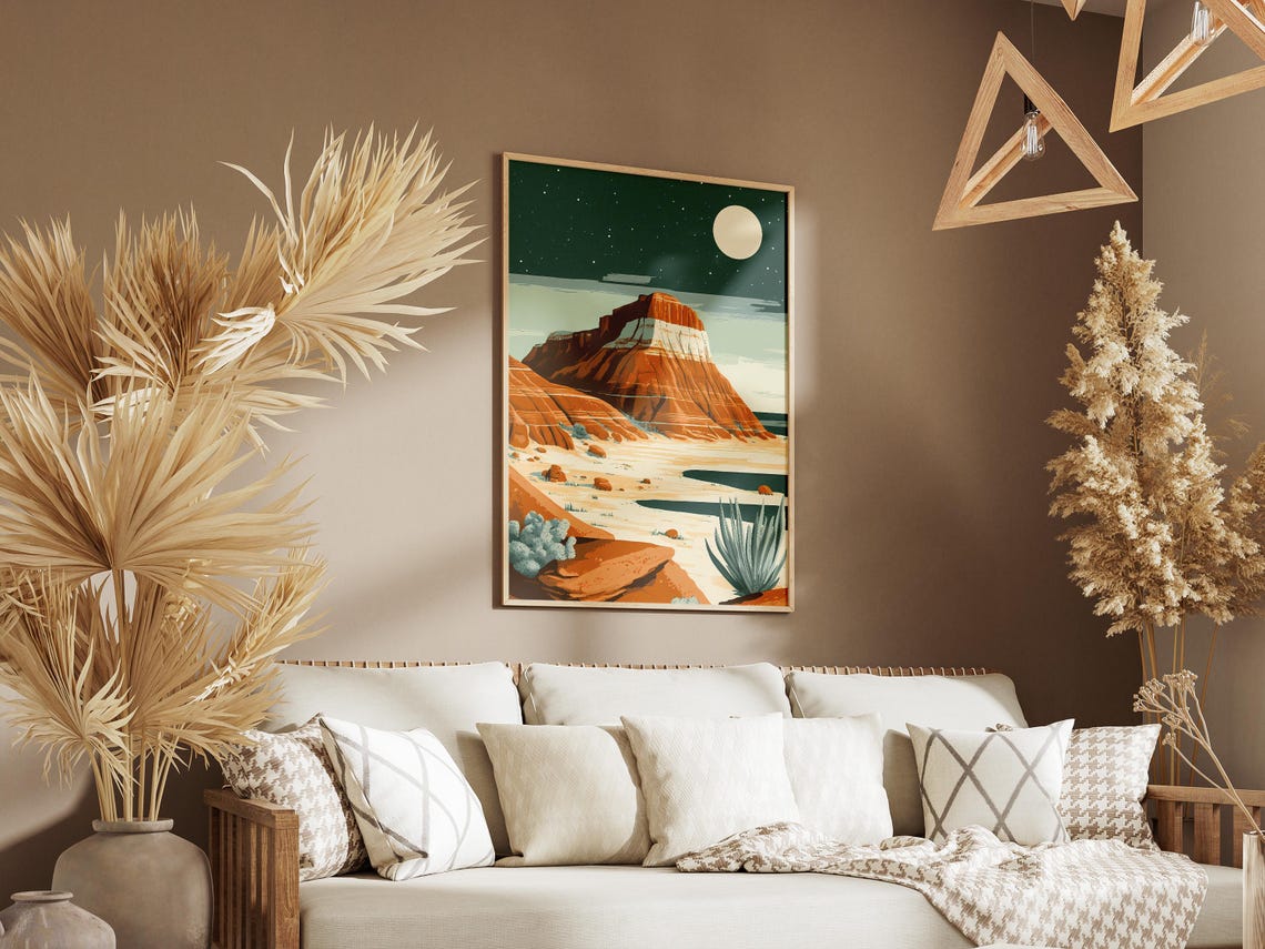 Petrified Forest Red Mesa Under a Moonlit Starry Night Sky Poster - Image 3