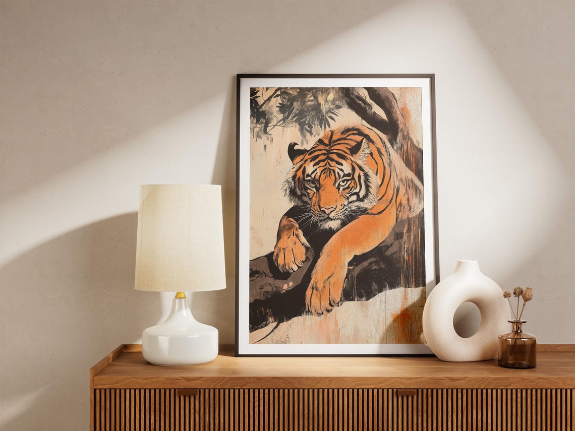 Tiger Under Banyan Tree Poster Woodblock Artwork Print Art Animal Nature Jungle Home Decor Wall Paper - Image 4