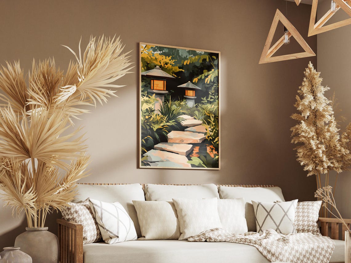 Glowing Stone Lanterns Along a Japanese Garden Stone Path Poster - Image 3