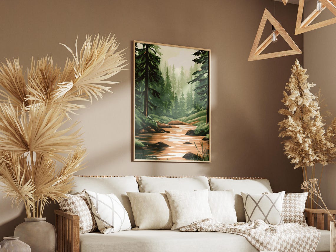 Misty Evergreen Forest Stream Deep Serene Woodland Scene Poster - Image 3