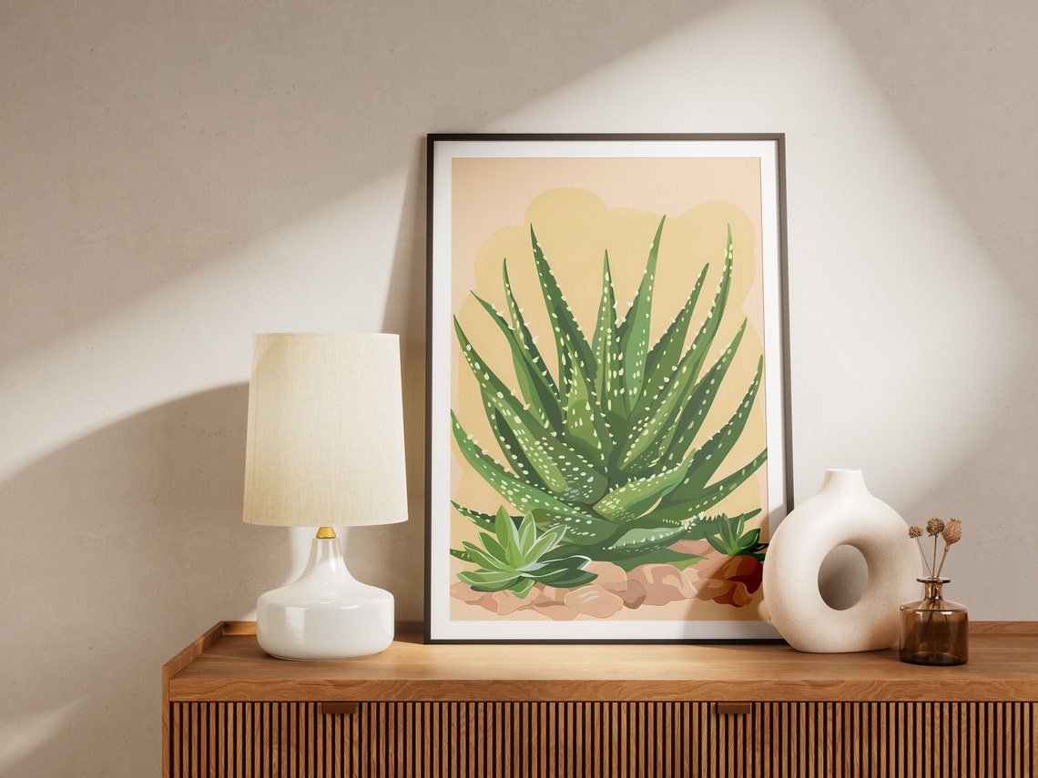 Aloe Vera Cluster Rocks Warm Beige Succulent Botanical Poster - Image 2