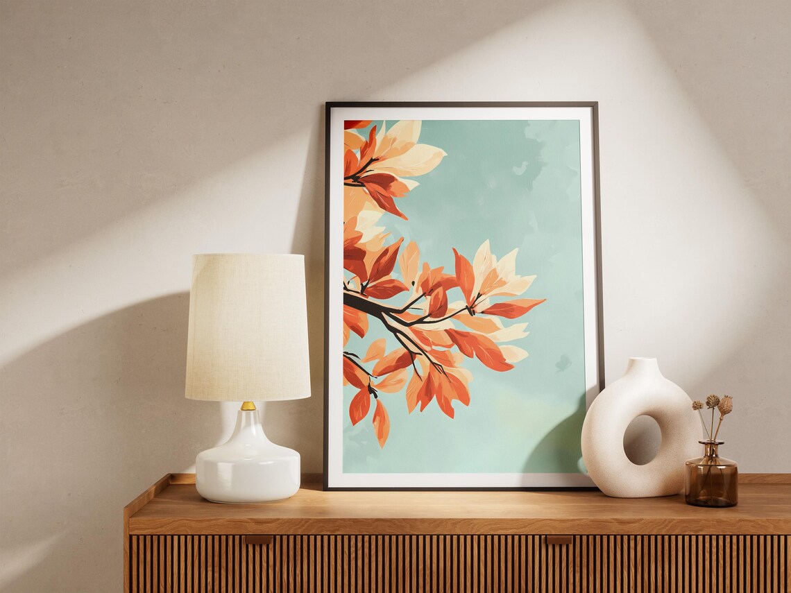 Autumn Magnolia Branch Botanical Watercolor Minimalist Art Poster - Image 5